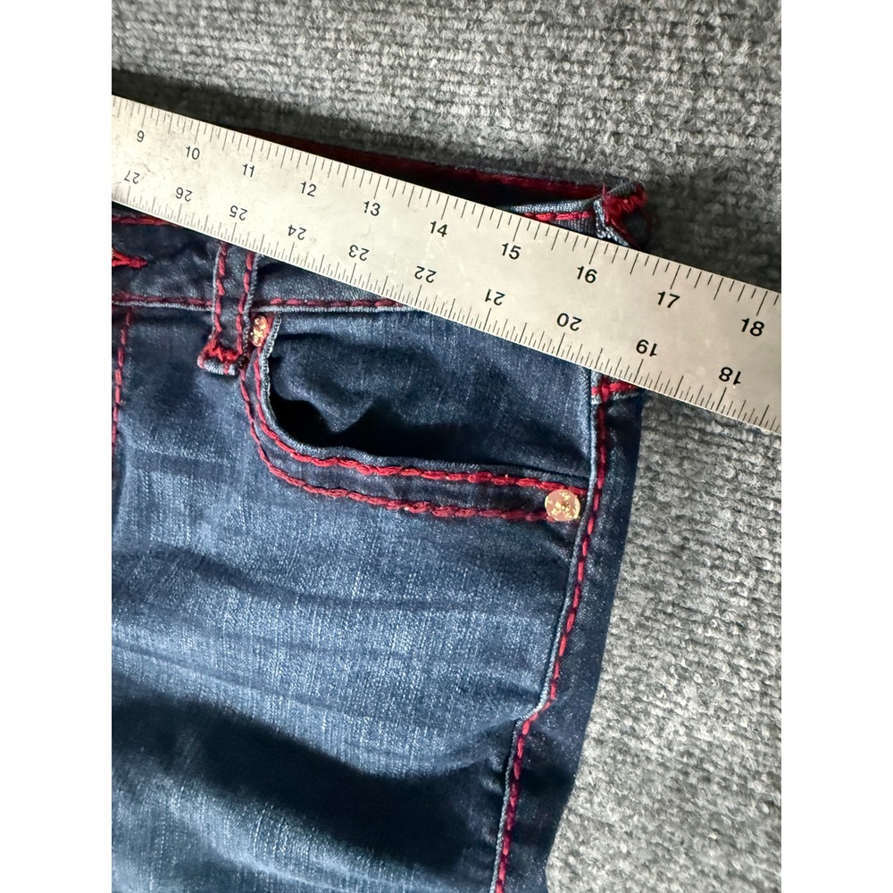 True Religion Jennie Curvy Mid Rise Super Skinny Jeans Dark Wash Red Stitch 33 - Picture 7 of 9